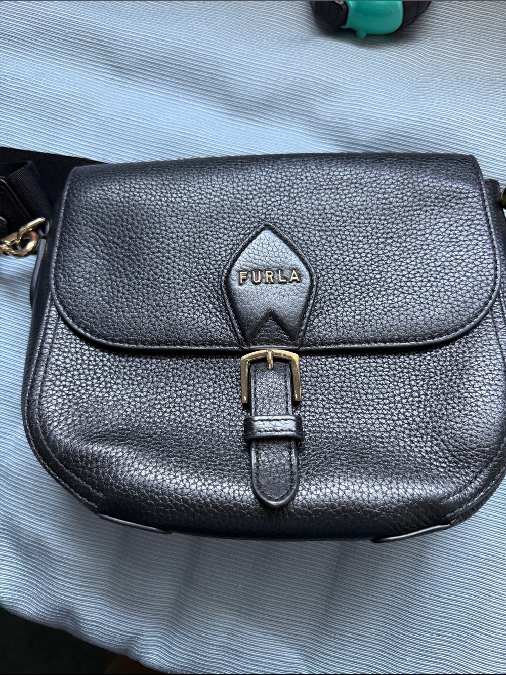 Furla Black Pebbled Leather Buckle Crossbody Bag